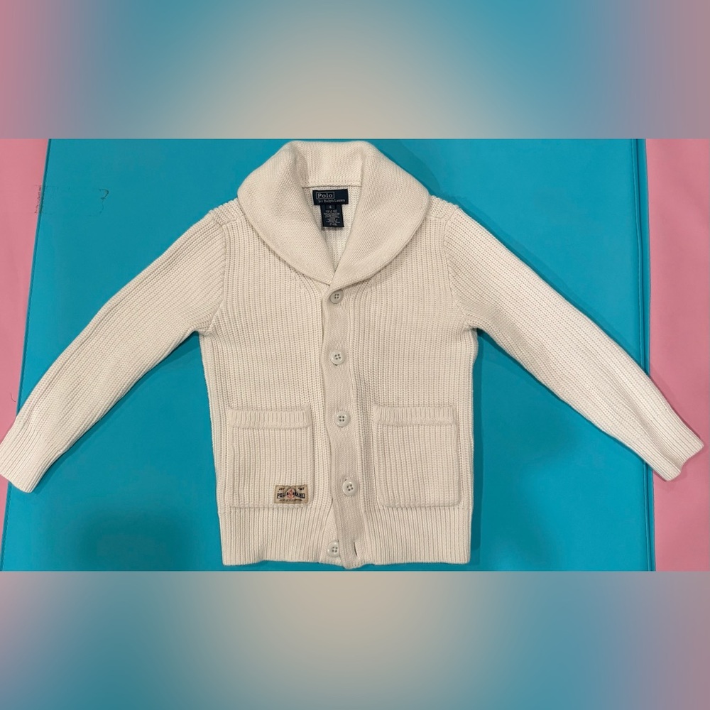 Preowned Vintage Polo Ralph Lauren Boys Shawl Cardigan in White Size 6 UEC RARE